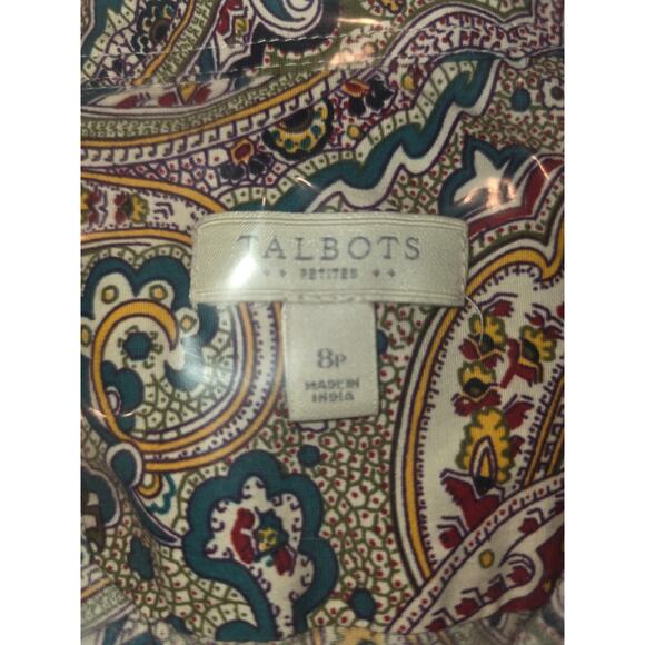 Talbots Long Sleeve Shirt Button Up Roll Tab Multicolor Paisley Size M Petite - Picture 6 of 6